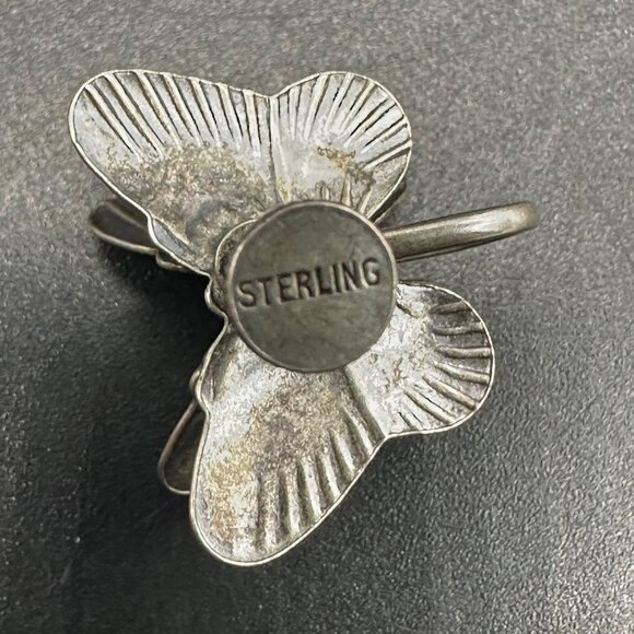 Vintage Sterling Silver Butterfly Screw Back Earrings 3D Double Wing 925 Western - Picture 6 of 8